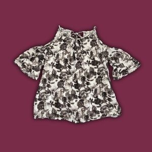 Rose Print Cold Shoulder Bell Sleeve Top